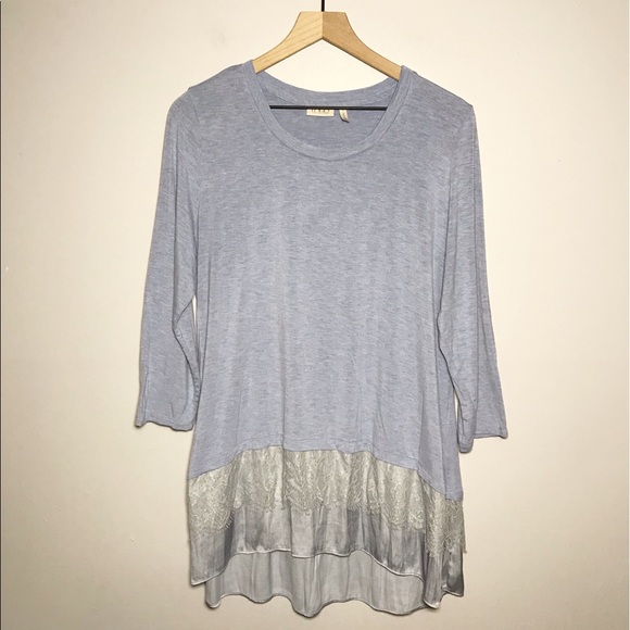 LOGO Jersey Lace Satin Tunic Top in Blue